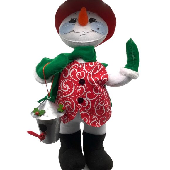 NWT ANNALEE DOLLS 20" Christmas Swirl Snowman 560319 XL Birdhouse Hat Christmas - Picture 5 of 6